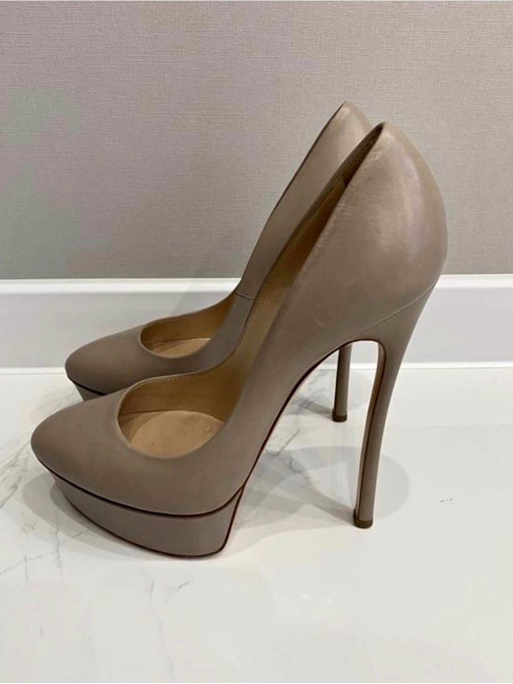 Casadei Taupe Platform Stiletto Pumps